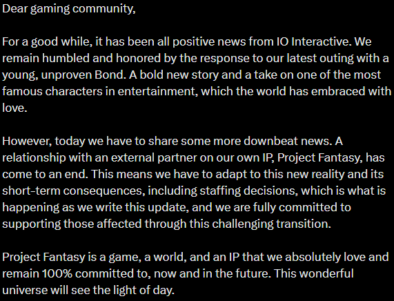 IO Interactive confirms layoffs after Project Fantasy deal collapses